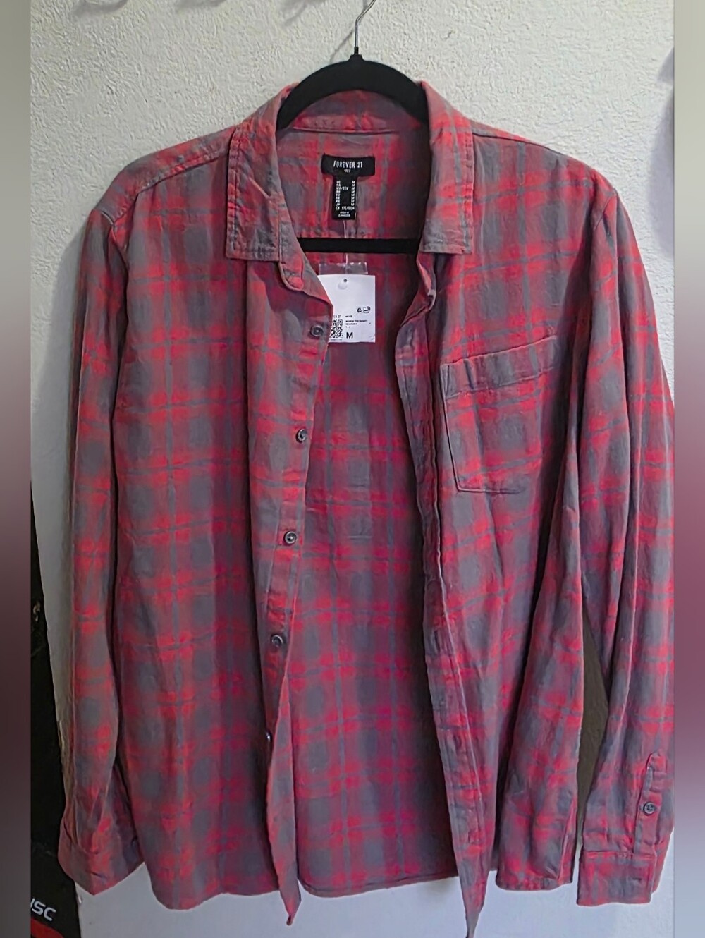 Forever 21 Red Gray Plaid Button-Up Shirt